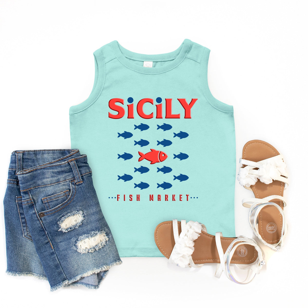 Sicily Fish Market Puff Print - Youth Tank Top