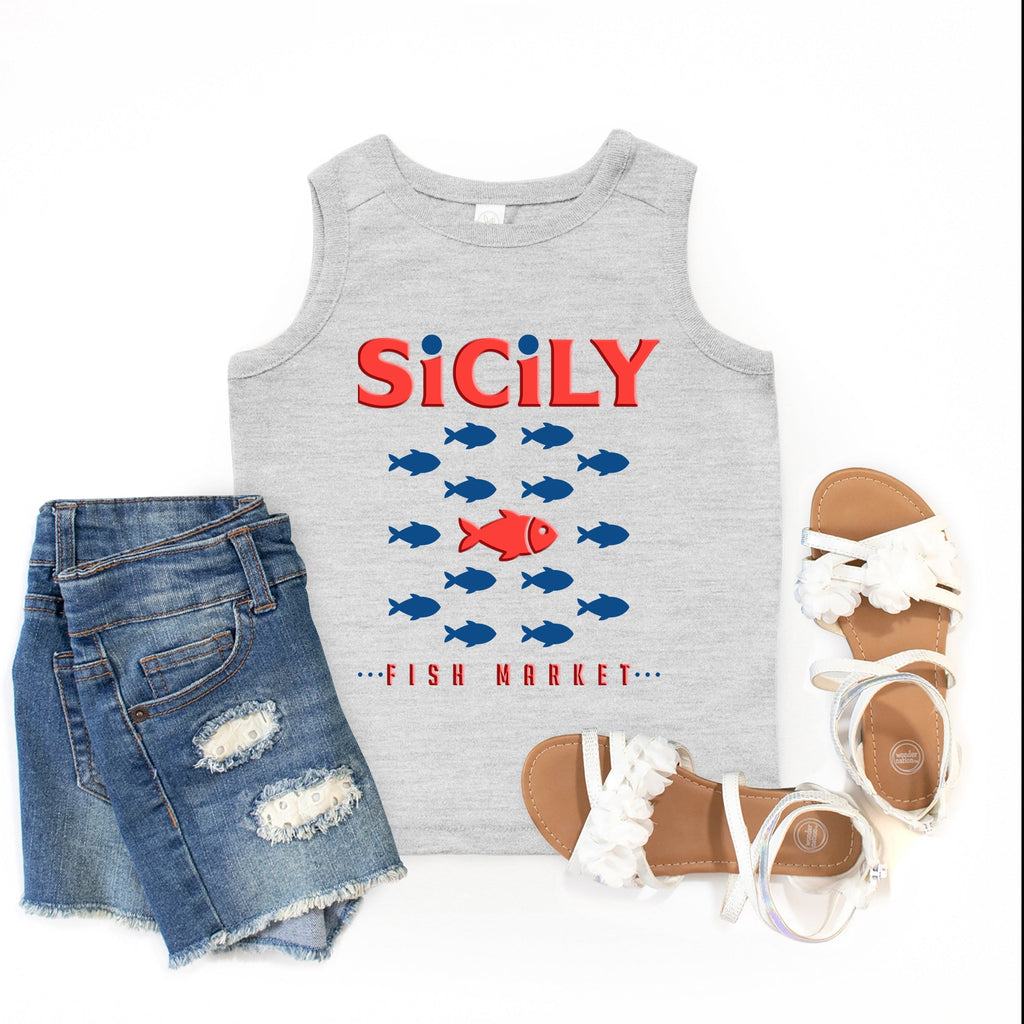 Sicily Fish Market Puff Print - Youth Tank Top