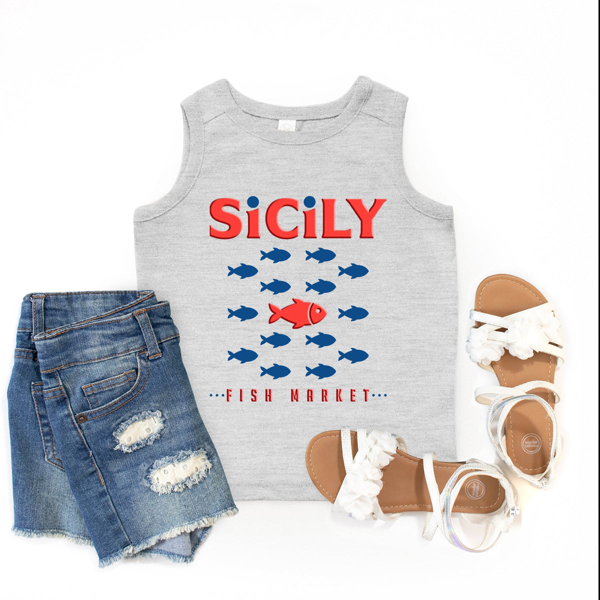 Sicily Fish Market Puff Print - Youth Tank Top
