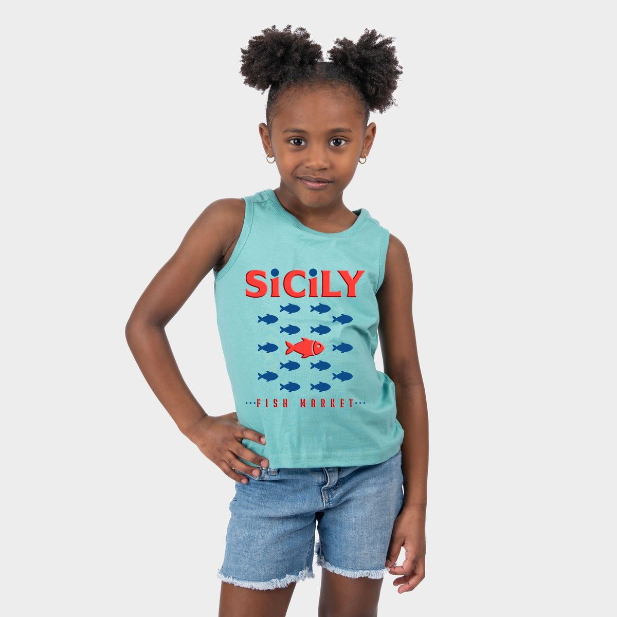 Sicily Fish Market Puff Print - Youth Tank Top