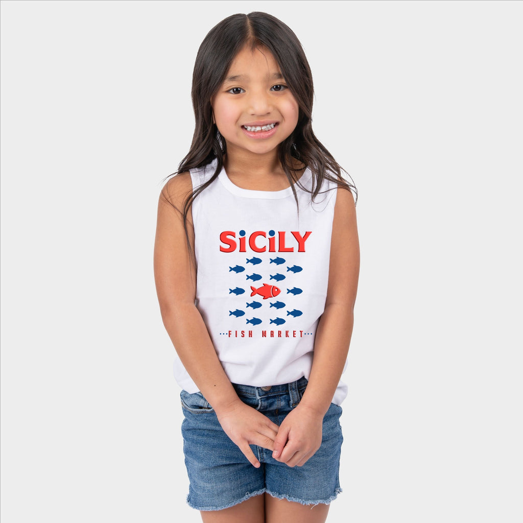 Sicily Fish Market Puff Print - Youth Tank Top