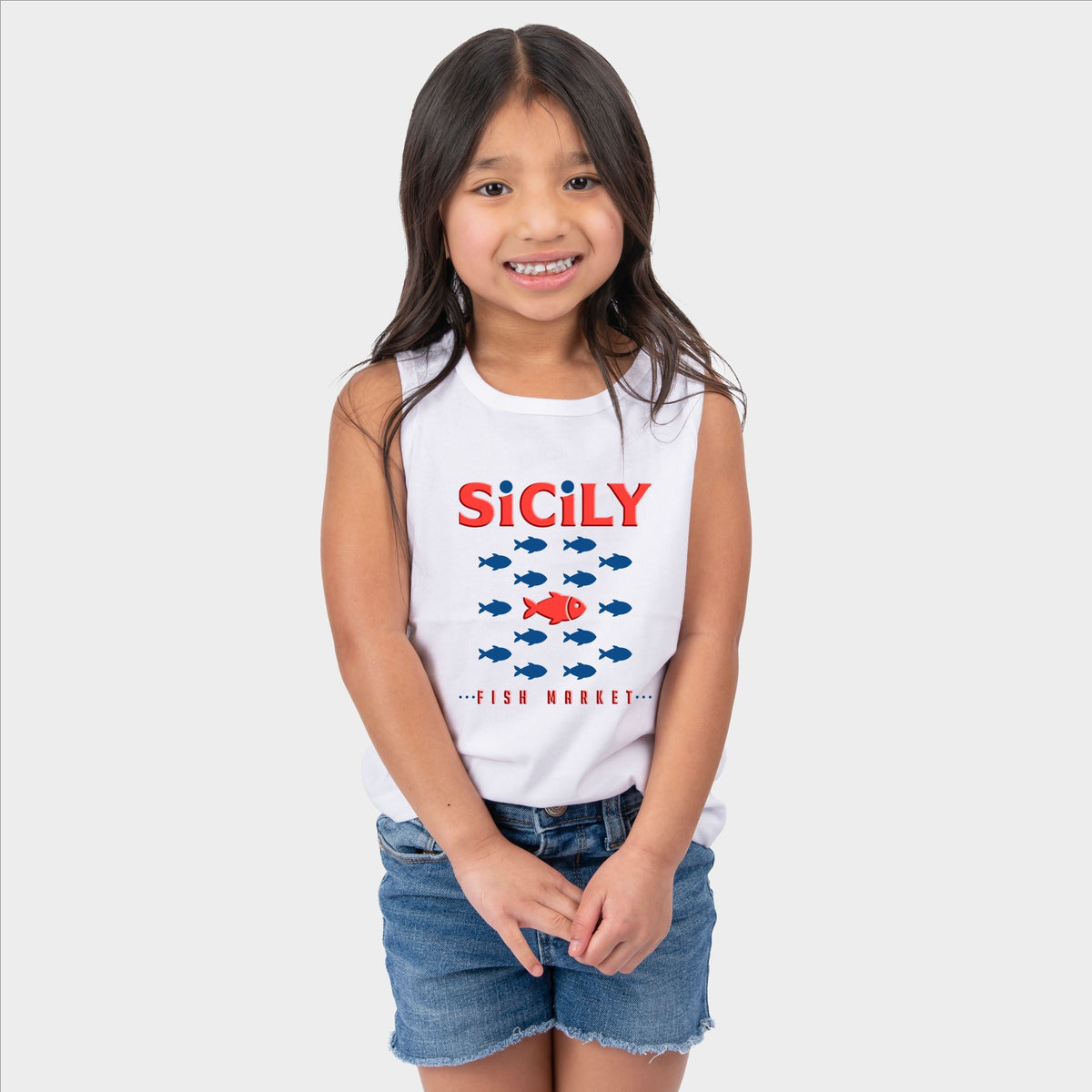 Sicily Fish Market Puff Print - Youth Tank Top
