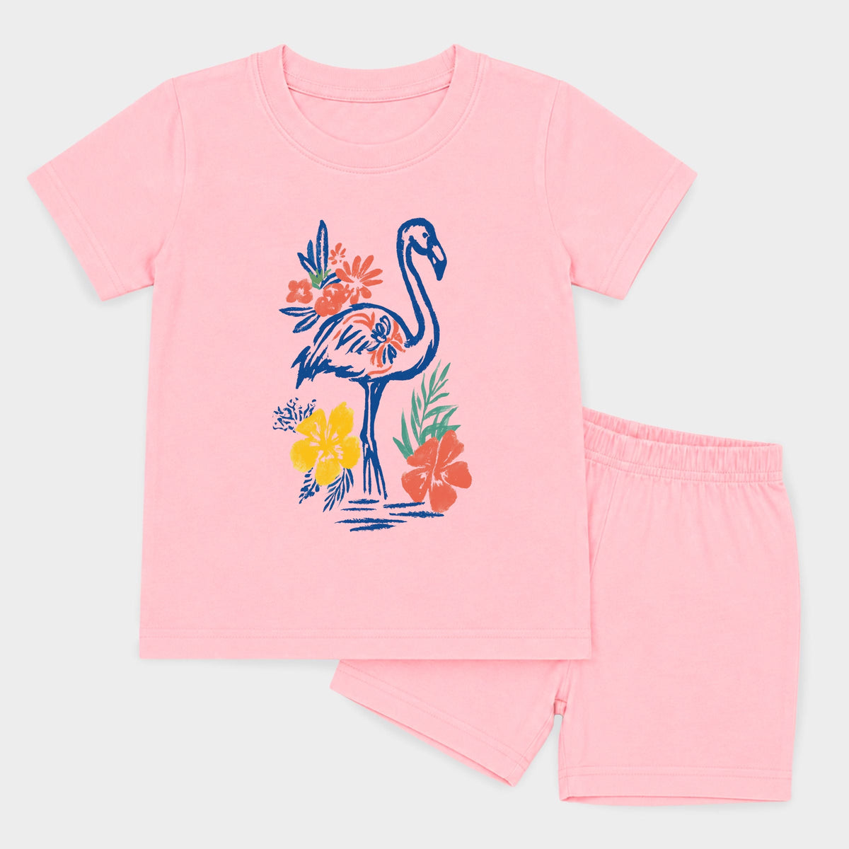 Flamingo Flowers Outline - Toddler Crew Shorts Set product image 13