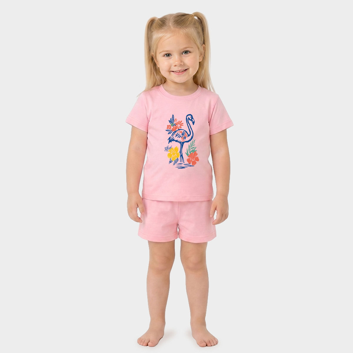 Flamingo Flowers Outline - Toddler Crew Shorts Set product image 7