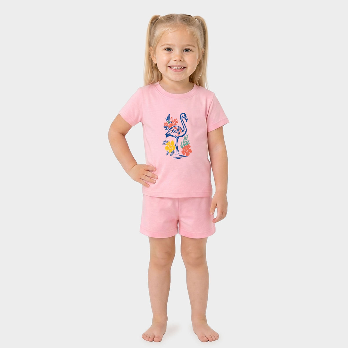 Flamingo Flowers Outline - Toddler Crew Shorts Set product image 8