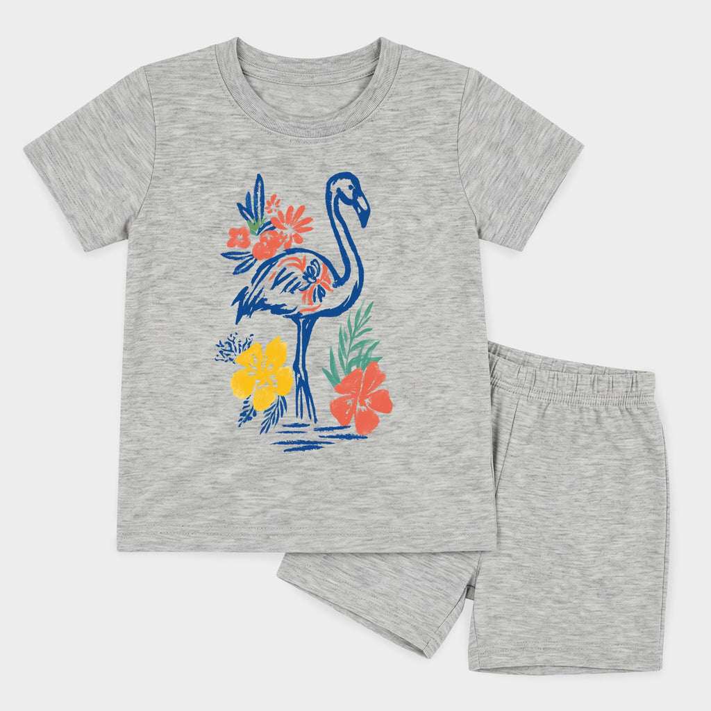 Flamingo Flowers Outline - Toddler Crew Shorts Set product image 11