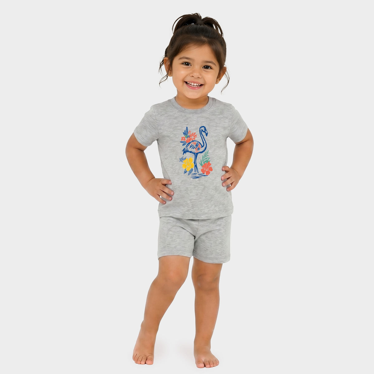Flamingo Flowers Outline - Toddler Crew Shorts Set product image 4