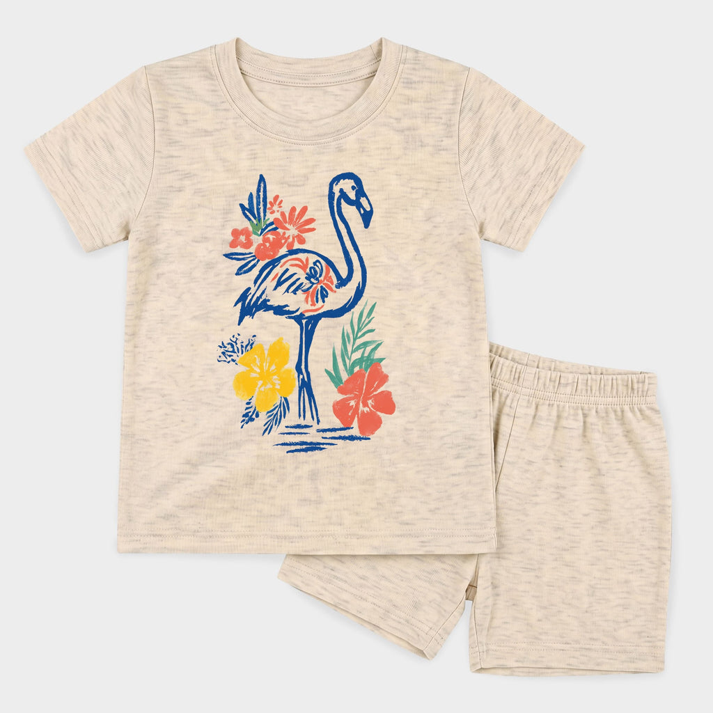Flamingo Flowers Outline - Toddler Crew Shorts Set product image 12