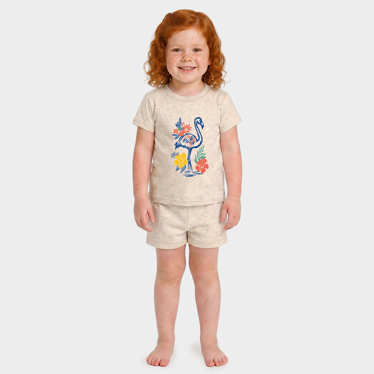 Flamingo Flowers Outline - Toddler Crew Shorts Set product image 1
