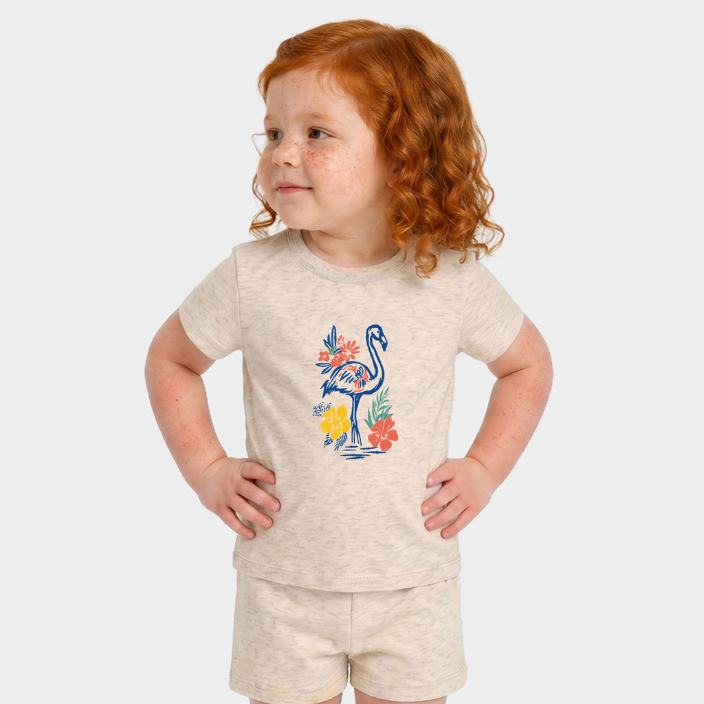 Flamingo Flowers Outline - Toddler Crew Shorts Set product image 2