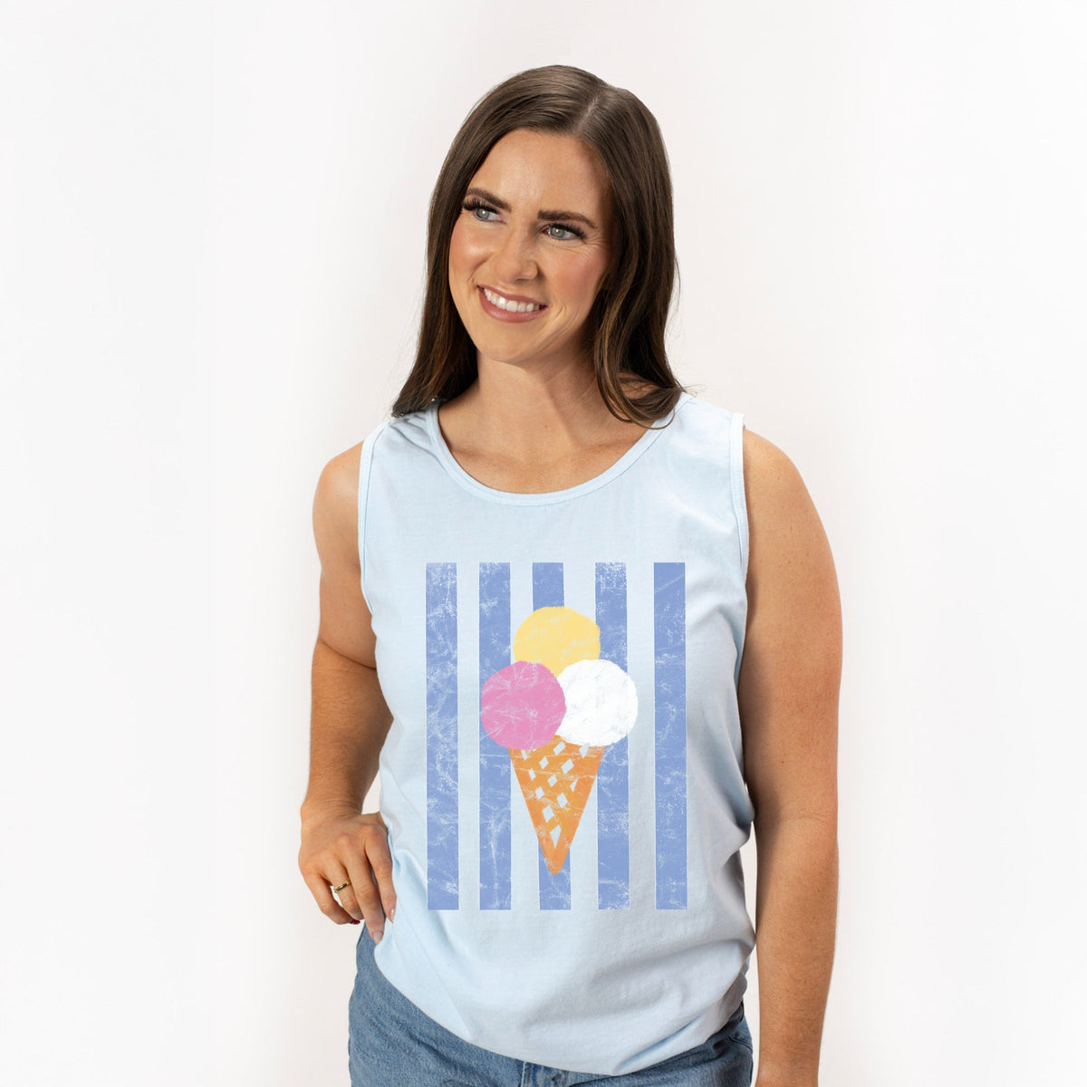 Ice Cream Cone Stripes - Women's Garment Dyed Graphic Tank Top