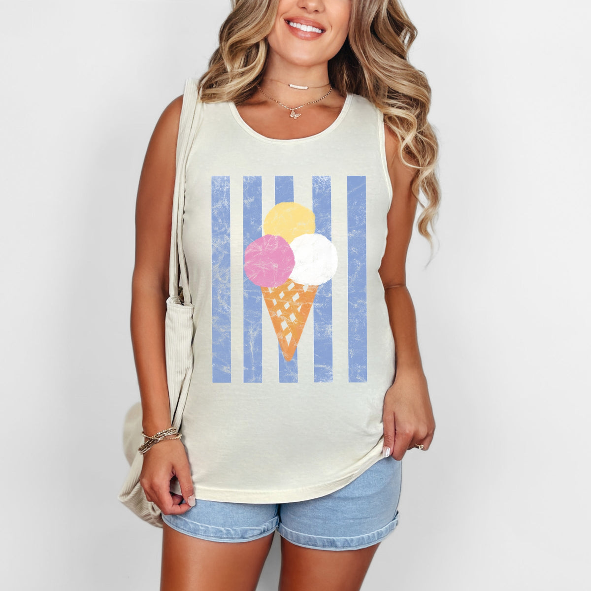 Ice Cream Cone Stripes - Women's Garment Dyed Graphic Tank Top
