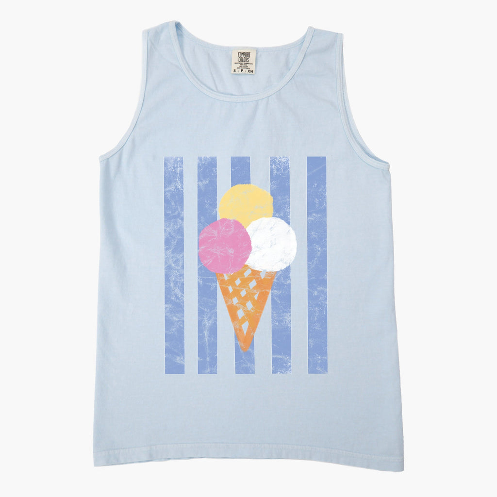 Ice Cream Cone Stripes - Women's Garment Dyed Graphic Tank Top