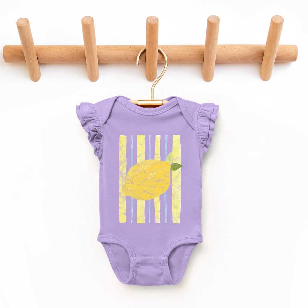 Lemon Stripes - Infant Girl's Flutter Sleeve Bodysuit