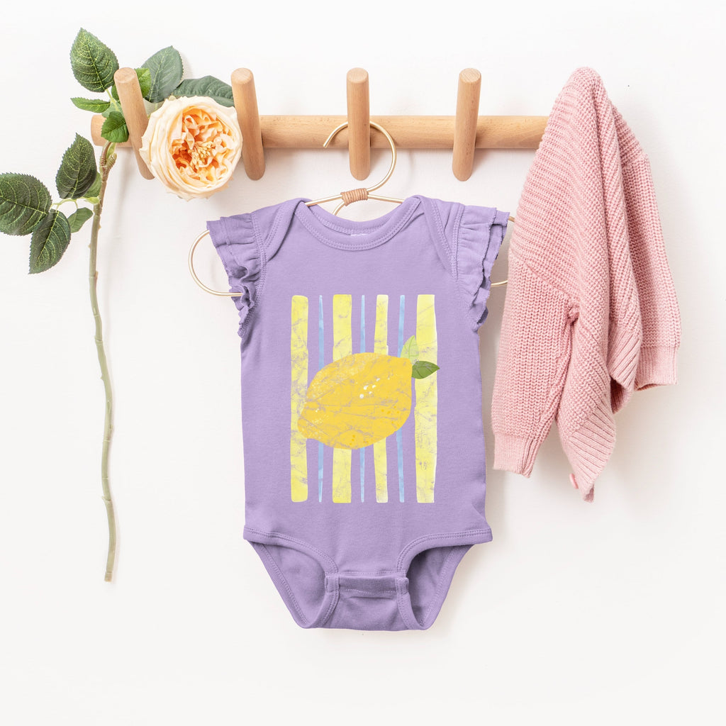 Lemon Stripes - Infant Girl's Flutter Sleeve Bodysuit