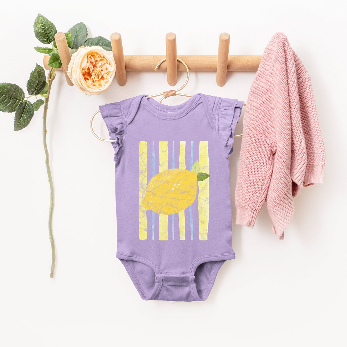 Lemon Stripes - Infant Girl's Flutter Sleeve Bodysuit