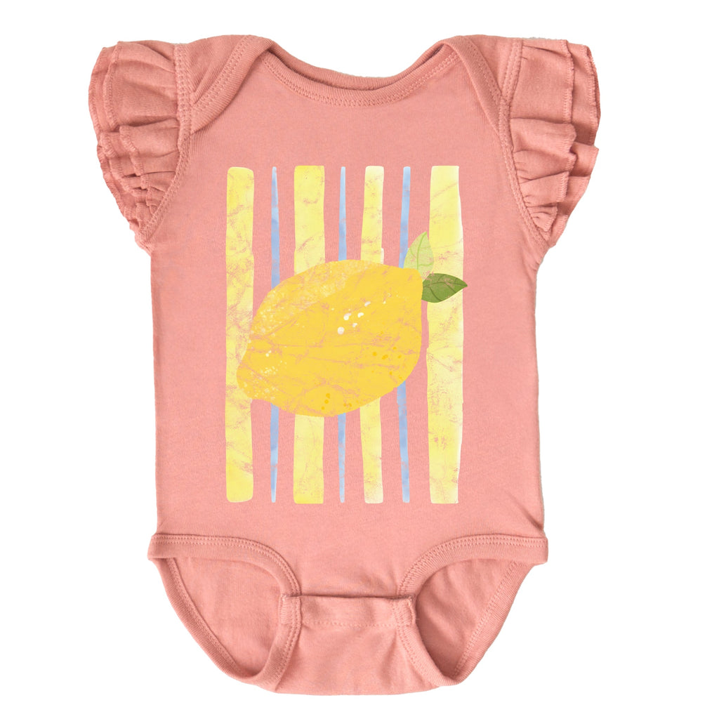Lemon Stripes - Infant Girl's Flutter Sleeve Bodysuit