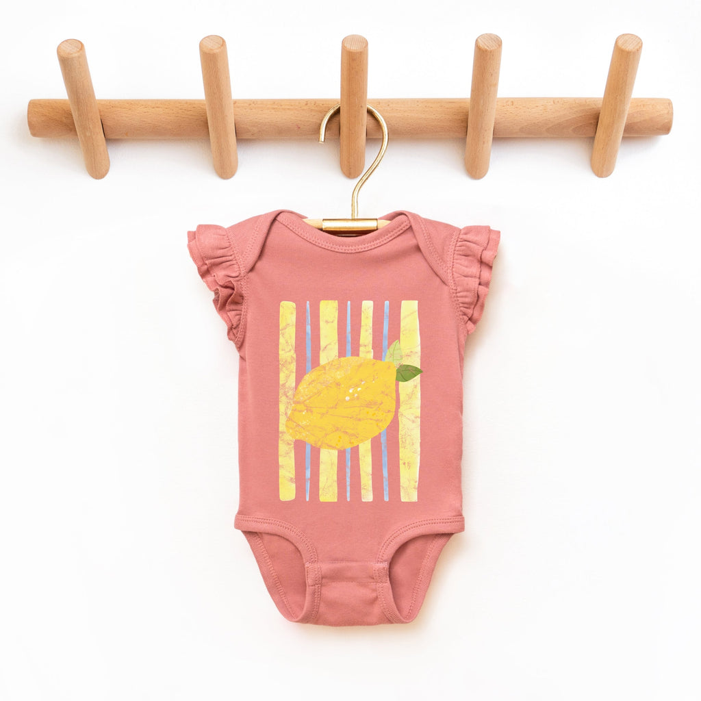 Lemon Stripes - Infant Girl's Flutter Sleeve Bodysuit