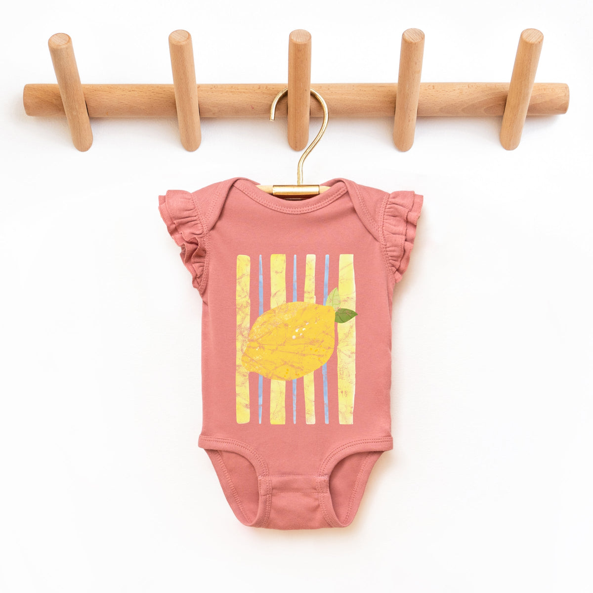 Lemon Stripes - Infant Girl's Flutter Sleeve Bodysuit