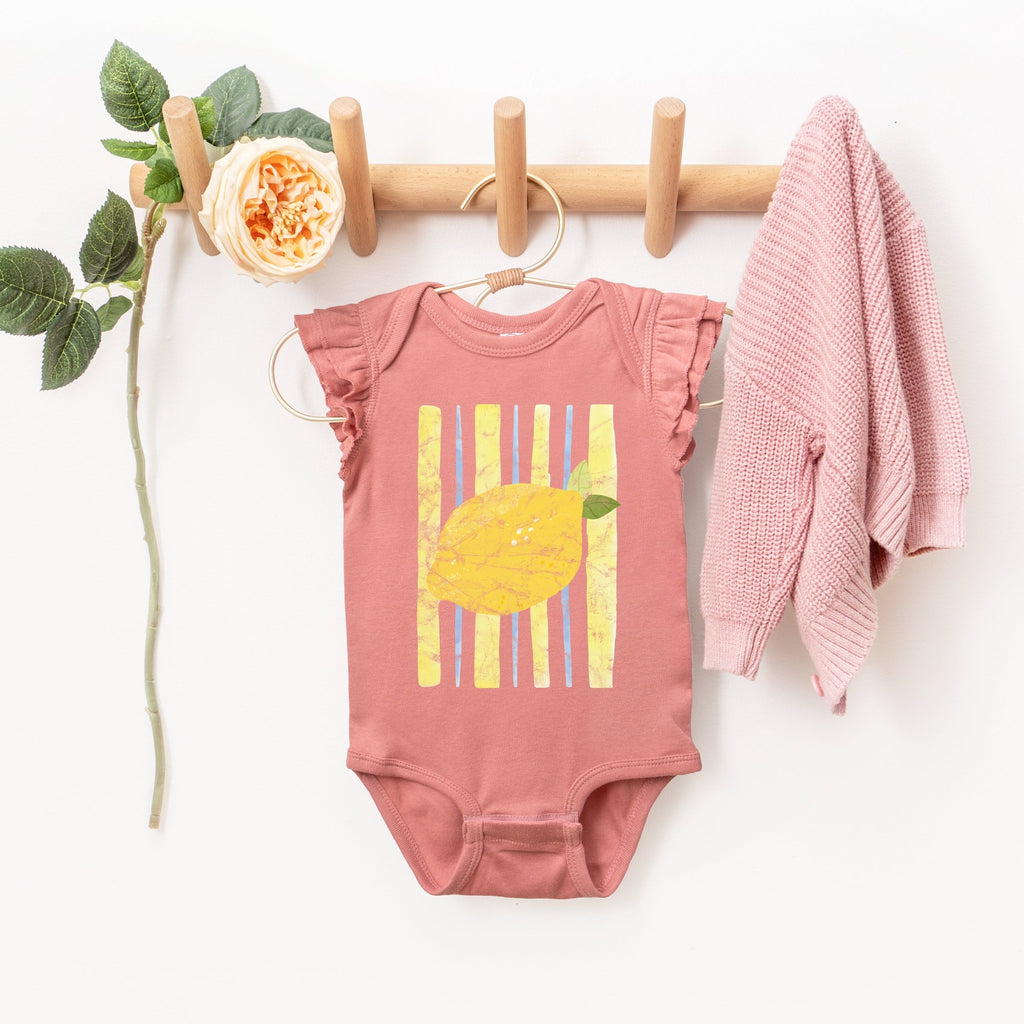 Lemon Stripes - Infant Girl's Flutter Sleeve Bodysuit