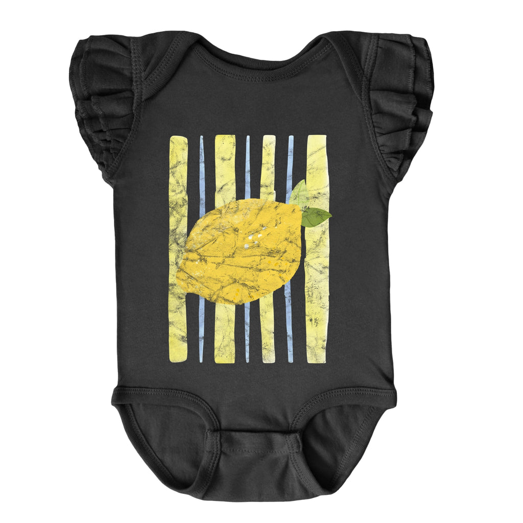 Lemon Stripes - Infant Girl's Flutter Sleeve Bodysuit