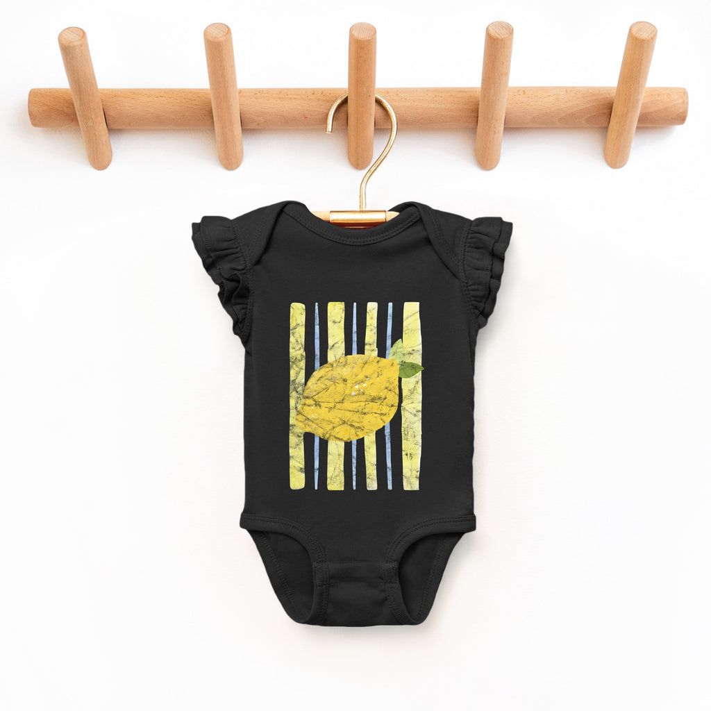 Lemon Stripes - Infant Girl's Flutter Sleeve Bodysuit