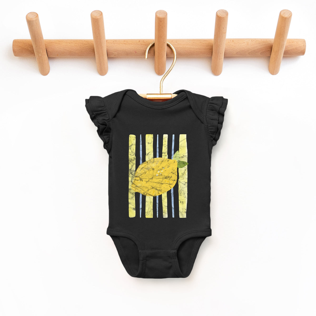 Lemon Stripes - Infant Girl's Flutter Sleeve Bodysuit