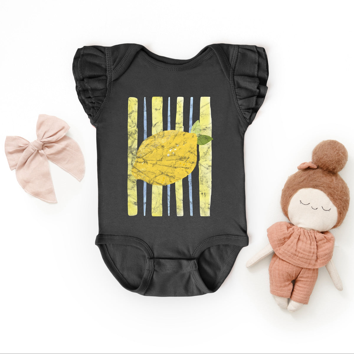 Lemon Stripes - Infant Girl's Flutter Sleeve Bodysuit