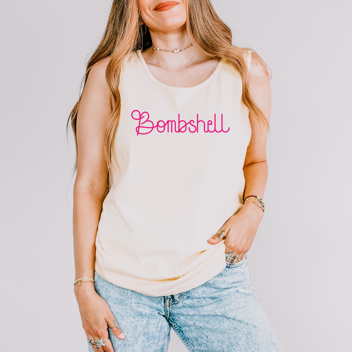 Bombshell Thin - Women's Garment Dyed Graphic Tank Top
