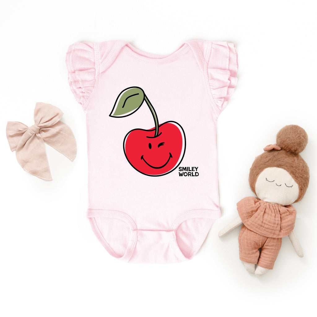 SmileyWorld Winky Cherry - Infant Girl's Flutter Sleeve Bodysuit
