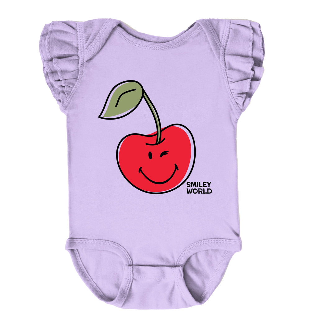 SmileyWorld Winky Cherry - Infant Girl's Flutter Sleeve Bodysuit