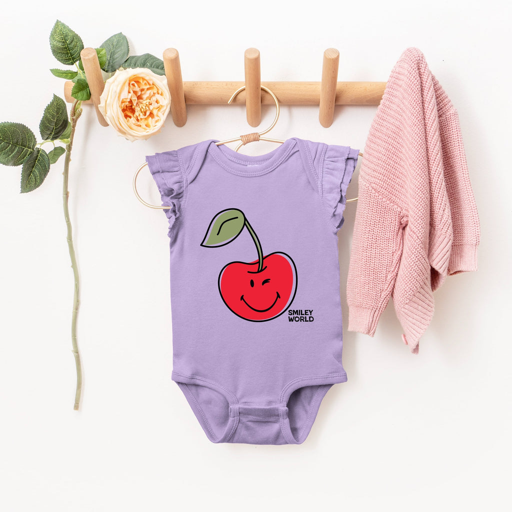 SmileyWorld Winky Cherry - Infant Girl's Flutter Sleeve Bodysuit