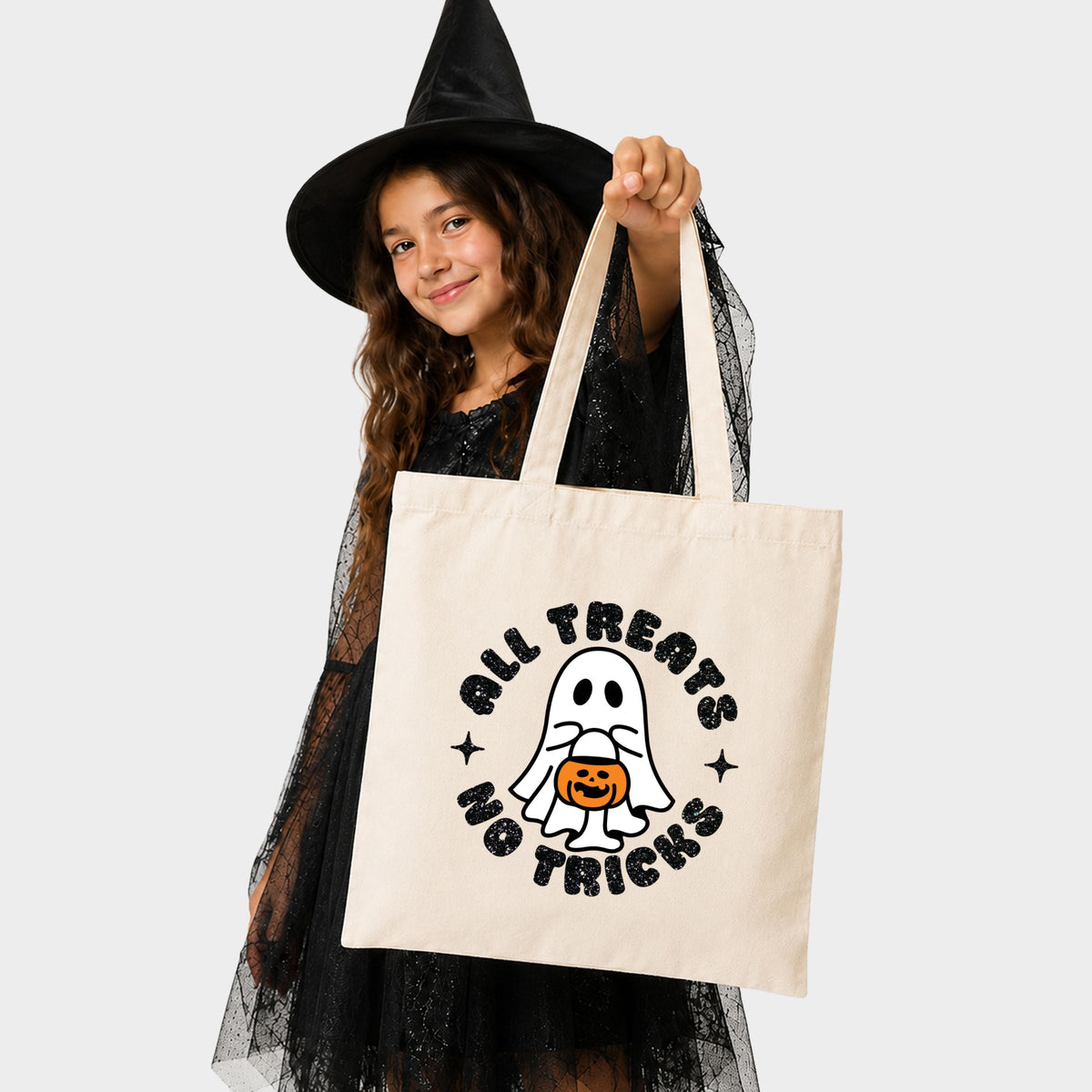 All Treats No Tricks Ghost Glitter - Canvas Tote