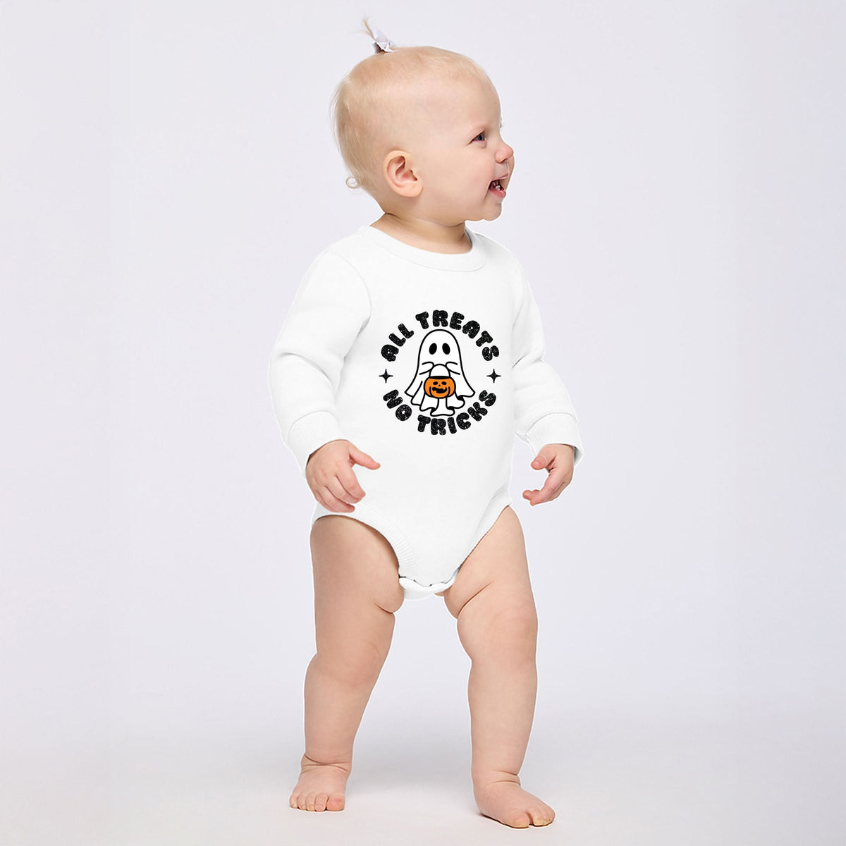 All Treats No Tricks Ghost Glitter - Infant Fleece BodySuit