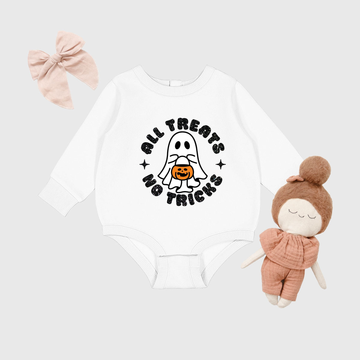 All Treats No Tricks Ghost Glitter - Infant Fleece BodySuit