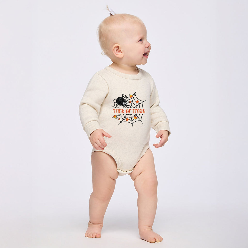 Trick or Treat Spiderweb Glitter - Infant Fleece BodySuit