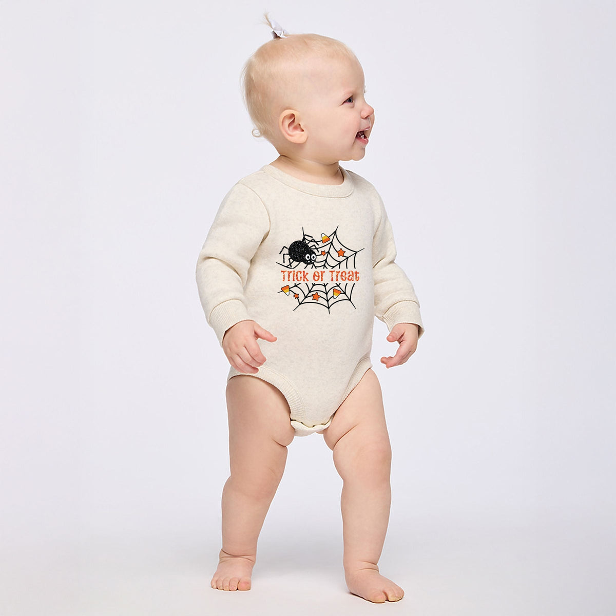 Trick or Treat Spiderweb Glitter - Infant Fleece BodySuit
