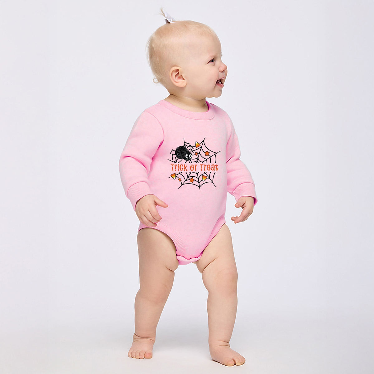 Trick or Treat Spiderweb Glitter - Infant Fleece BodySuit