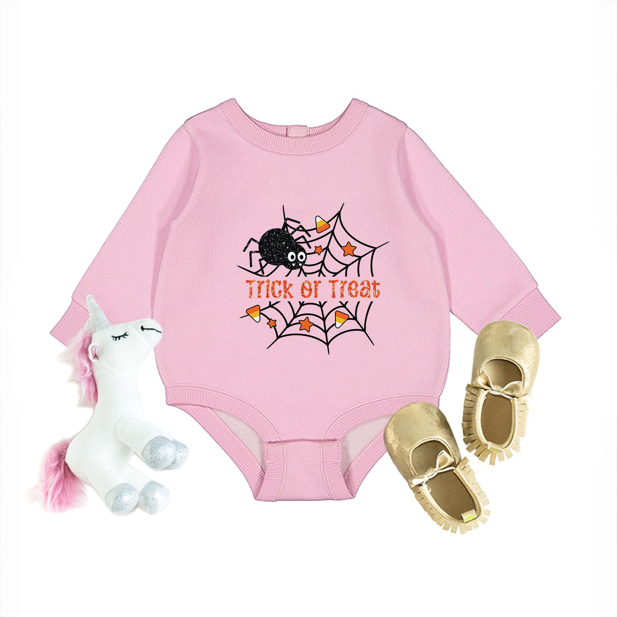 Trick or Treat Spiderweb Glitter - Infant Fleece BodySuit