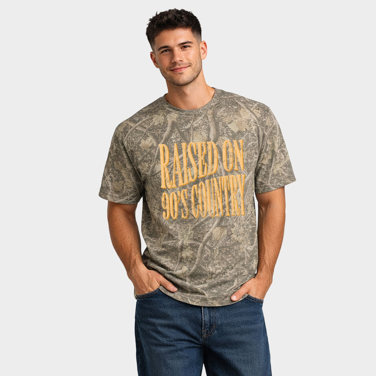 Raised on 90s Country Distressed - Men's Heavyweight Camo product image 5