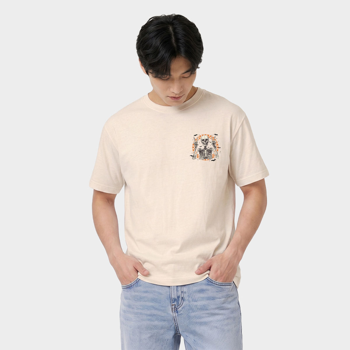 Peace Sign Skeleton - Men's Garment Dyed Graphic T-Shirt product image 4