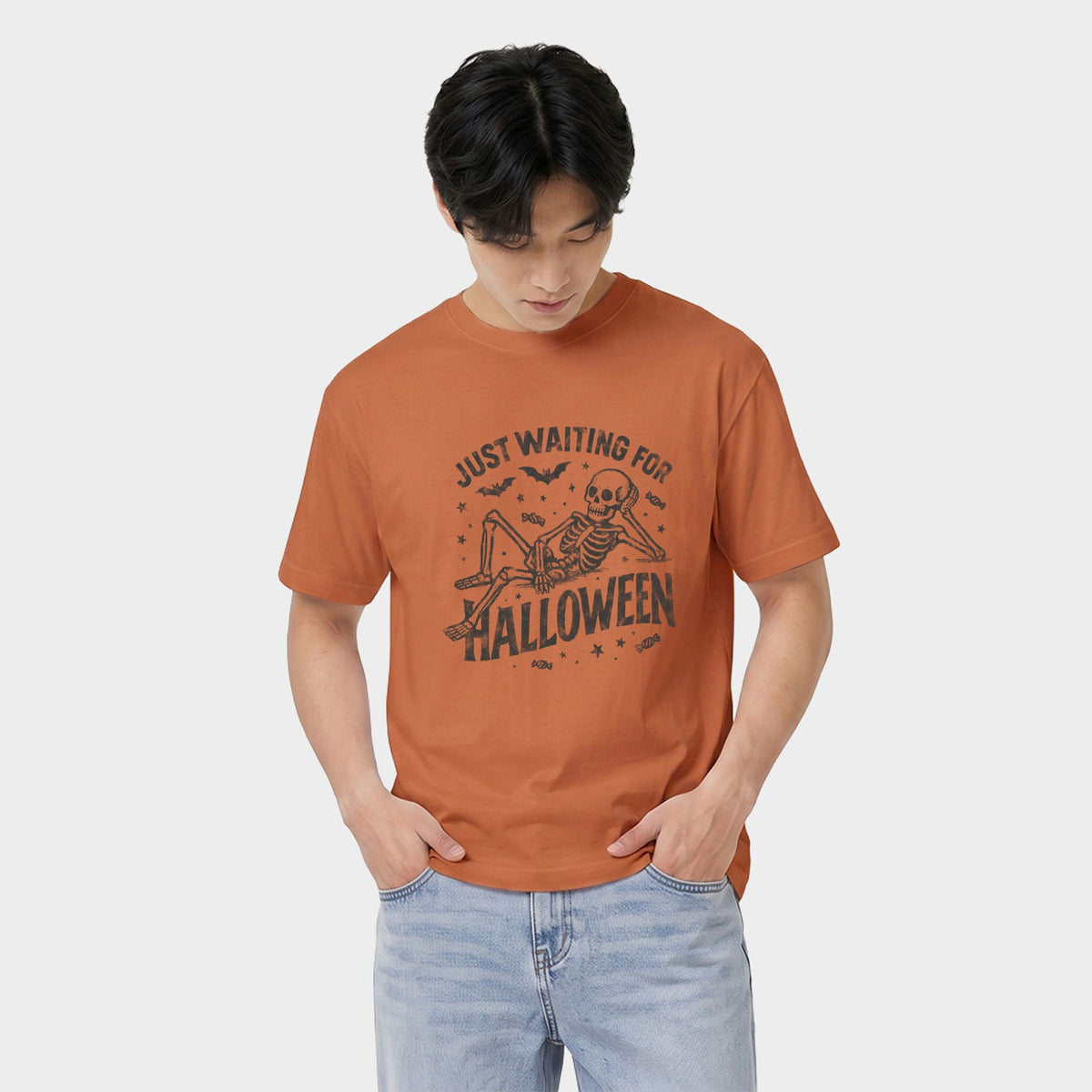 Just Waiting For Halloween Skeleton - Men's Garment Dyed product image 2