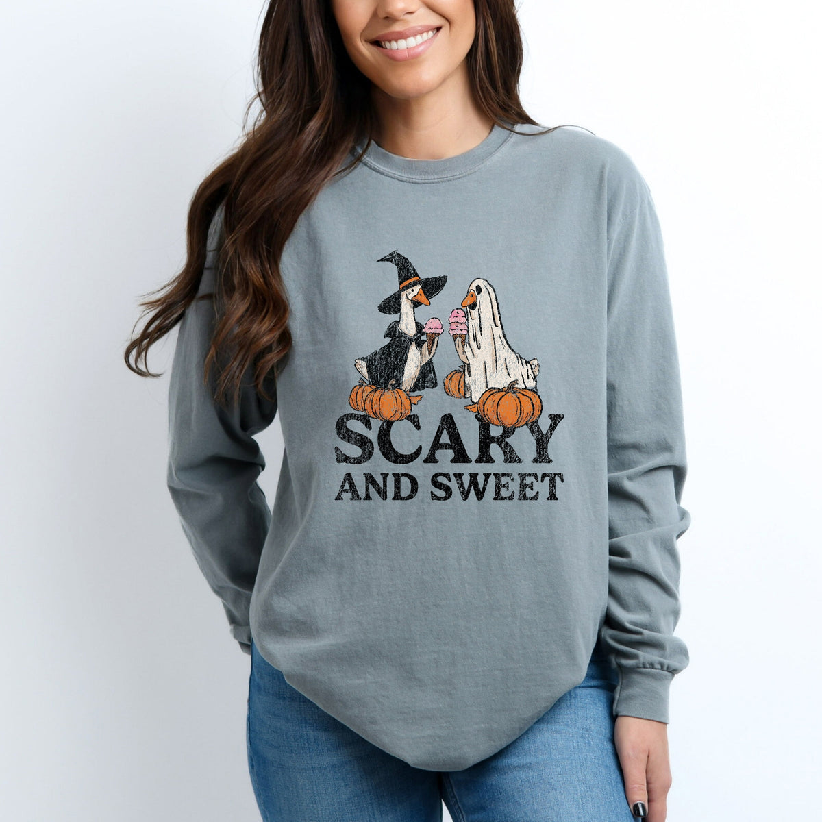 Scary and Sweet Geese - Women's Garment Dyed Long Sleeve product image 1