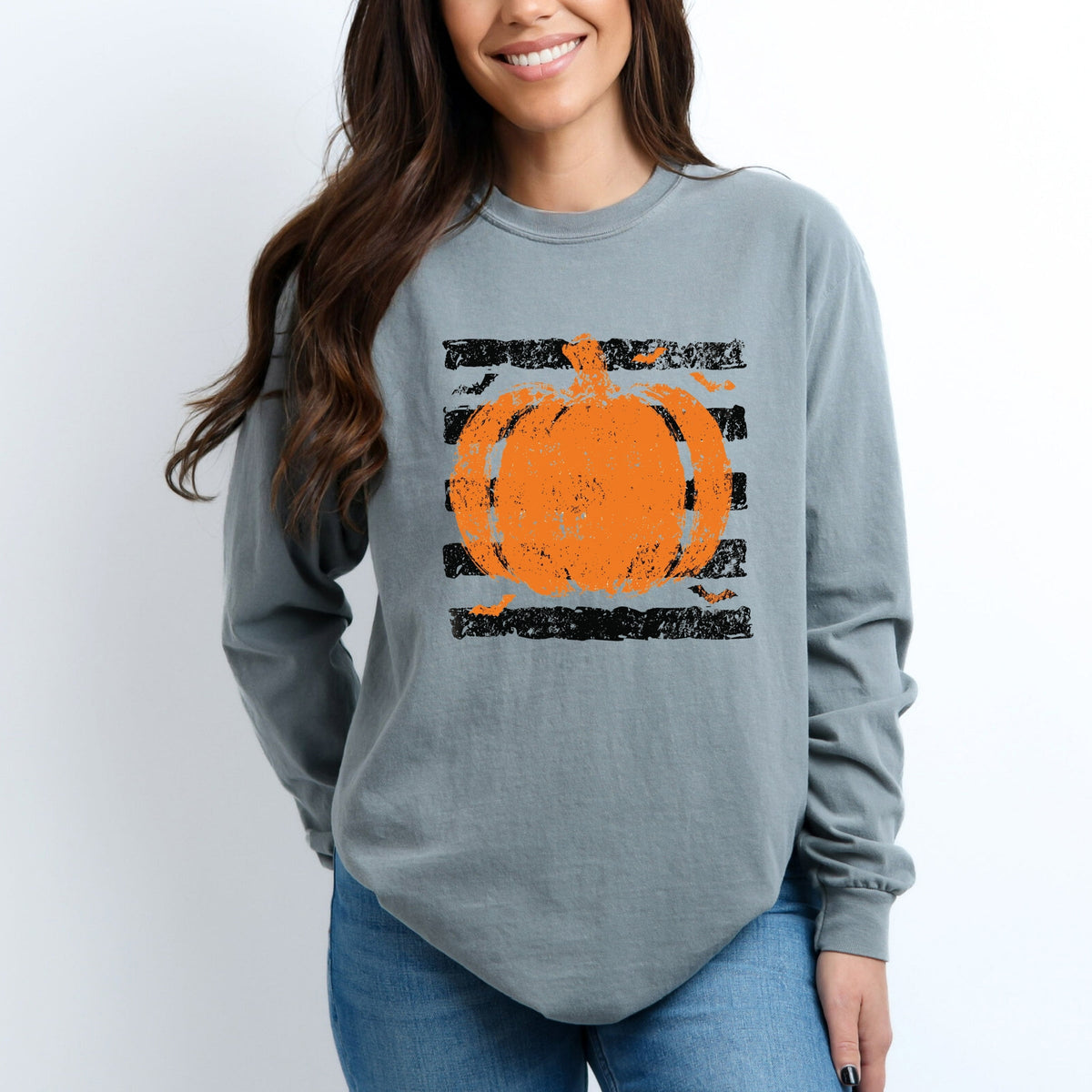 Pumpkin Stripes Bats - Women's Garment Dyed Long Sleeve product image 1