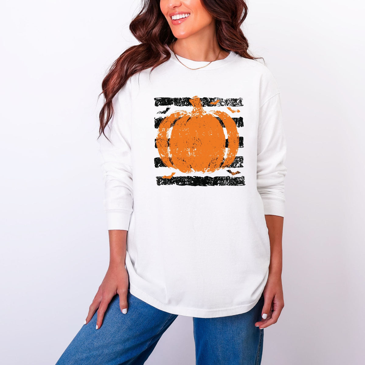 Pumpkin Stripes Bats - Women's Garment Dyed Long Sleeve product image 7