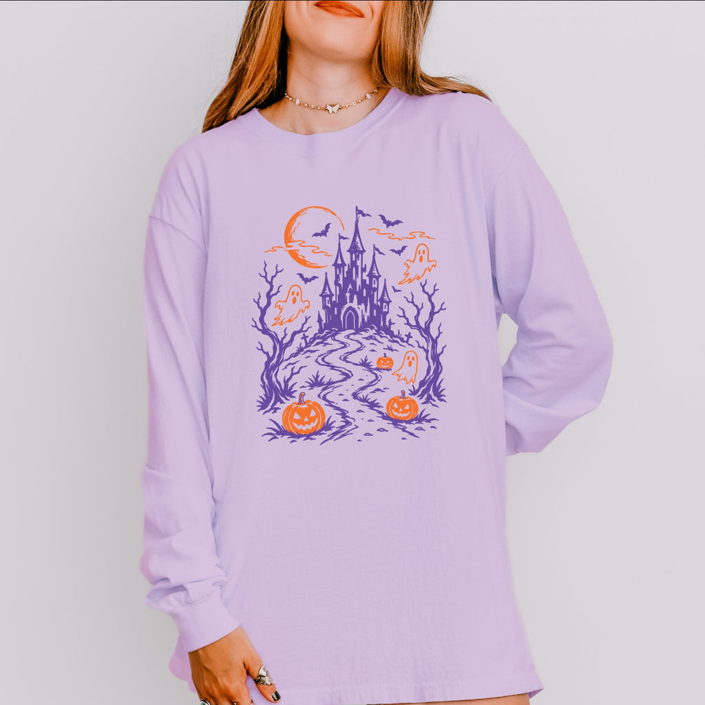 Haunted House - Women's Garment Dyed Long Sleeve Graphic product image 6