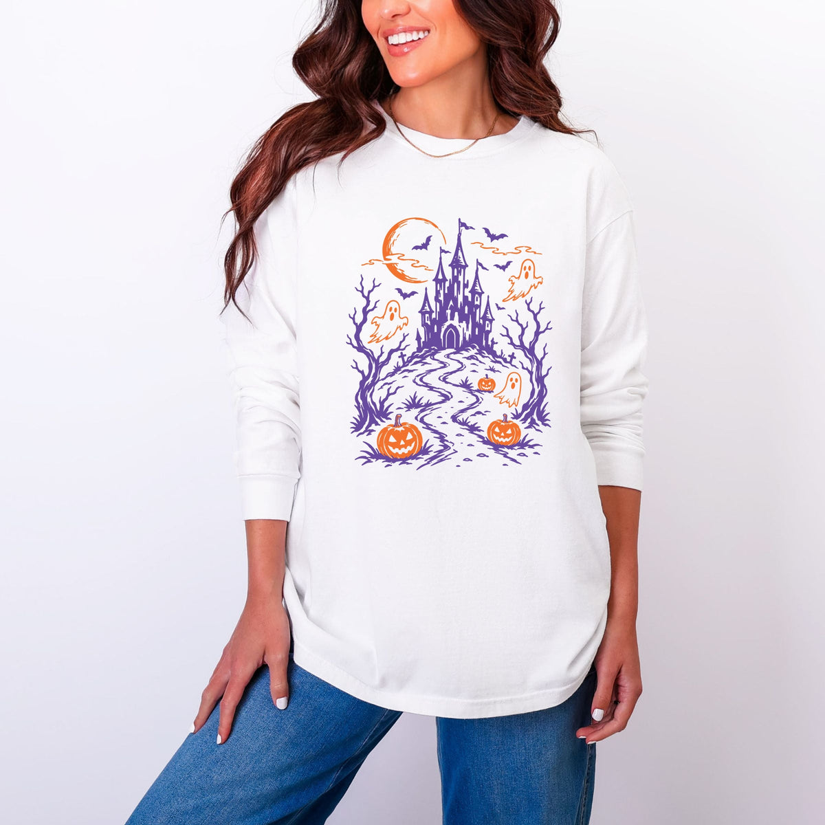 Haunted House - Women's Garment Dyed Long Sleeve Graphic product image 1