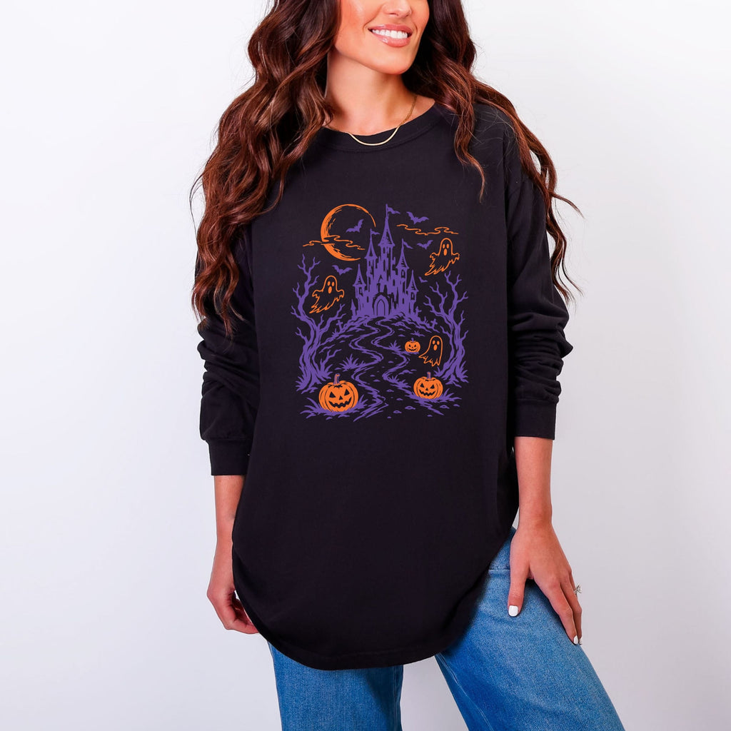 Haunted House - Women's Garment Dyed Long Sleeve Graphic product image 3