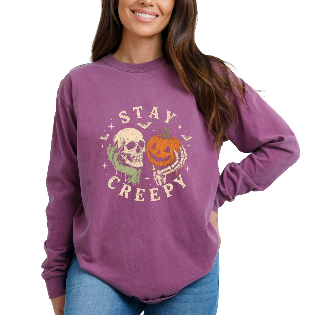 Stay Creepy - Women's Garment Dyed Long Sleeve Graphic product image 3