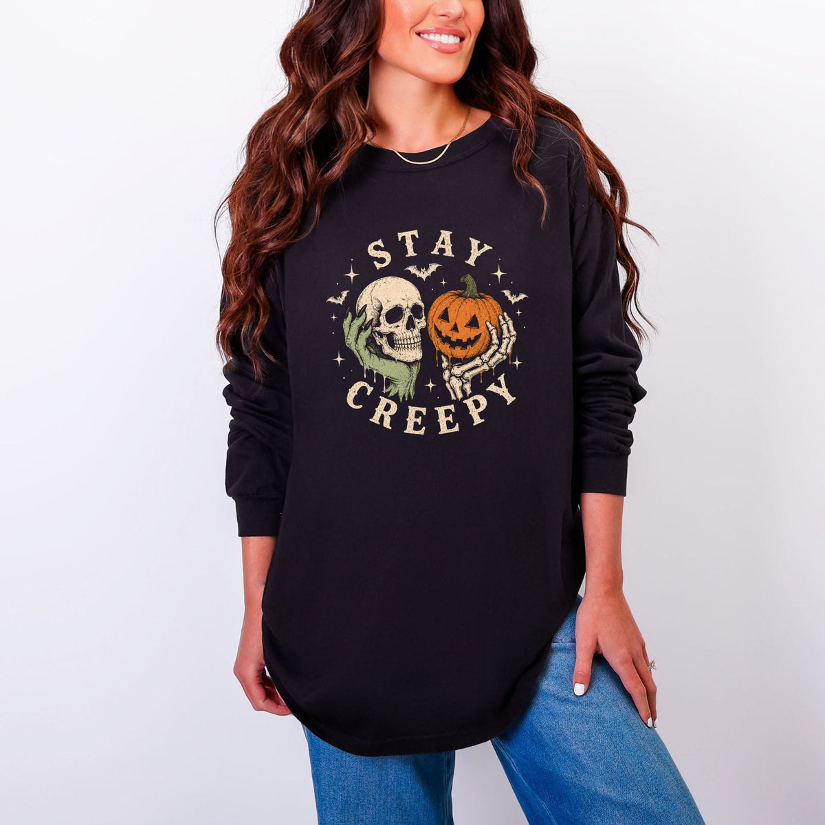 Stay Creepy - Women's Garment Dyed Long Sleeve Graphic product image 1